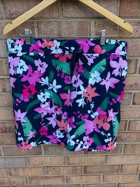 Speedo Navy Swim Skort with Pink & Green Tropical Floral Print